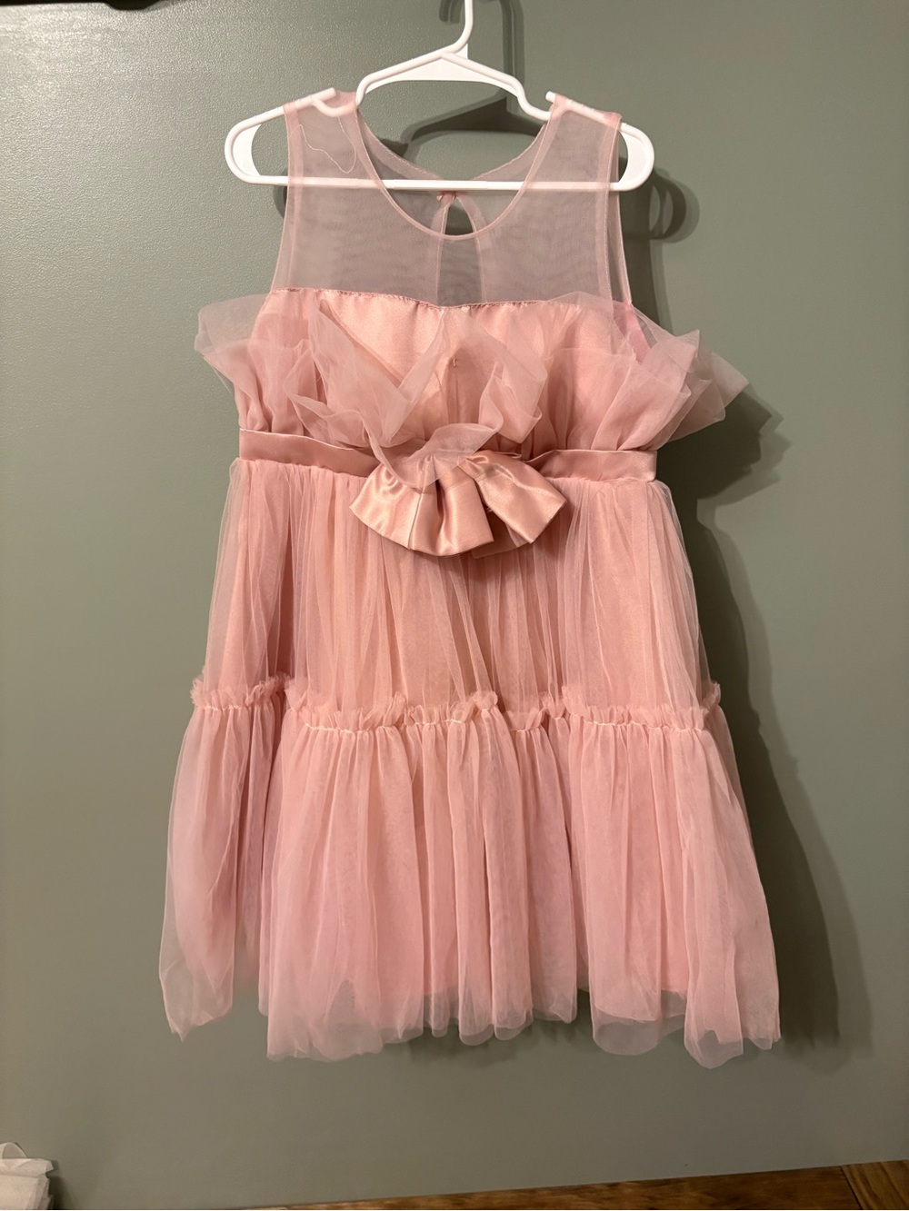 Girls Pink Tulle Party Dress with Bow